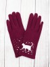 Cat Print Touch Screen Glove W/ Rhinestone & Pearls